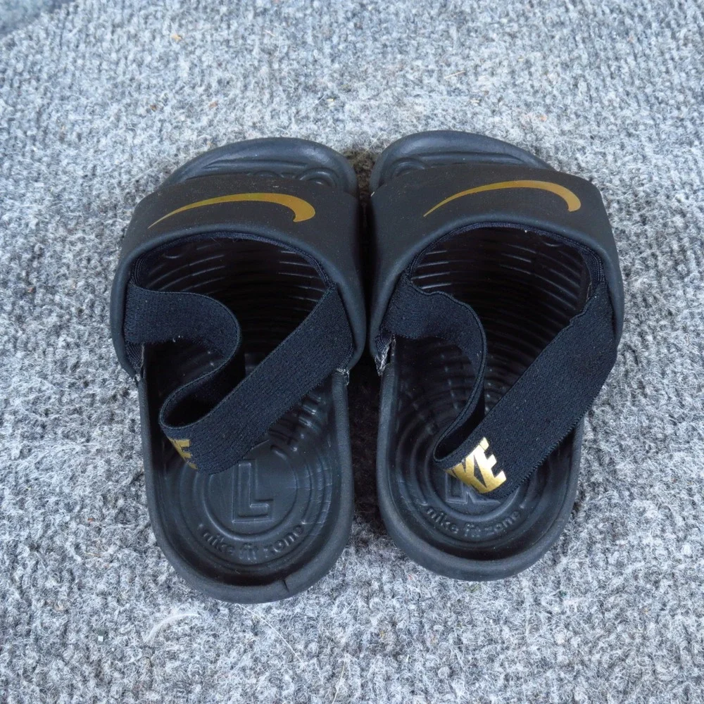 Nike Kawa Toddler Slide Sandals Sz 7C Athletic Beach Pool Black Gold 819094-003
